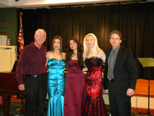 Garth Baxter with OperaBelle (Katherine Keem, Angela knight and Anna Korsakova) and pianist Andrew Stewart after the OperaBelle Fall Concert at Edenwald, Towson, Maryland Friday, September 26, 2014.