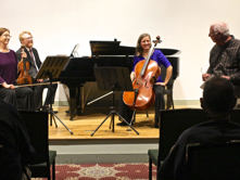 Garth speaking prior to the performance of From the Headwaters by the West Shore Trio, September 25, 2022